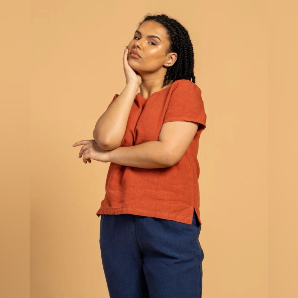 Gap 100% Linen Shirt in Bright Orange, size M - Picture 10 of 10